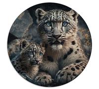 Snow leopard with cub 1000 Piece Jigsaw Puzzles for Adults Kids circular Jigsaw Puzzles Cardboard Puzzle 67.5x67.5cm