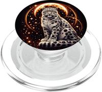 Snow Leopard with Galaxy Moon Illustration PopSockets PopGrip for MagSafe