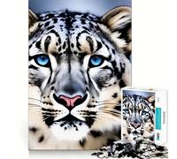 Snow Leopard with Piercing Blue Eyes Portrait 1000 Piece Jigsaw Puzzles for Teenagers Jigsaw Brain Workout Toy Group Play Art Assembly Classic Gift (50x75cm)