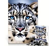 Snow Leopard with Piercing Blue Eyes Portrait 1000 Piece Jigsaw Puzzles for Teenagers Jigsaw Brain Workout Toy Group Play Art Assembly Classic Gift (50x75cm)