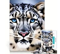 Snow Leopard with Piercing Blue Eyes Portrait Hard Jigsaw Puzzle for Adults 1000 Pieces Pure Logic Toy Home Activity Clean Cut Lovely Gift (38x26cm)