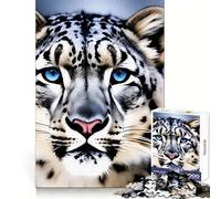 Snow Leopard with Piercing Blue Eyes Portrait Hard Jigsaw Puzzle for Adults 1000 Pieces Pure Logic Toy Home Activity Clean Cut Lovely Gift (38x26cm)