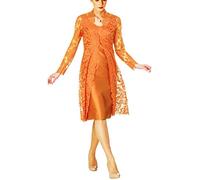 Snow Lotus Women's Two Piece Mother of The Bride Dress with Long Lace Jacket Scoop Neckline Knee Length Evening Dress Orange