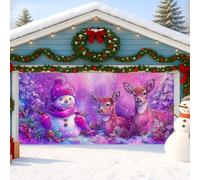 Snow Man and Deer Garage Door Cover, Winter Wonderland Large Garage Door Decorations, Holiday Indoor and Outdoor Xmas Party Background Decor 157x71 Inch