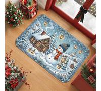 Snow Man and Winter Cabin Scene Christmas Area Rug 2' X 3'