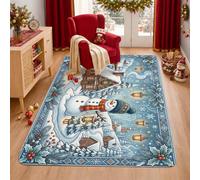 Snow Man and Winter Cabin Scene Christmas Area Rug 3' X 5'