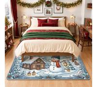 Snow Man and Winter Cabin Scene Christmas Area Rug 4' X 6'