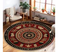 Snow Man Area Rug, Christmas Festive Bell Star Christmas Red Low Pile Indoor Round Carpet Non Shedding Rugs for Living Room Bedroom Under Table Dining Decor 5' X 5'