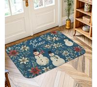 Snow Man Area Rug, Winter Festive Flower Leaves Winter Blue Low Pile Foam Doormat Rectangle Throw Rug Non Shedding Bathroom Entryway Bedside Doorway Decor 2' X 3'