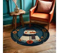 Snow Man Area Rug, Winter Festive Flowers Leaves Winter Navy Non-Slip Indoor Doormat Round Throw Rug Non Shedding Bathroom Entryway Bedside Laundry Room Decor 3' X 3'