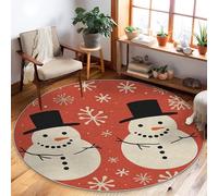 Snow Man Area Rug, Winter Festive Snowflake Hat Winter Red Low Pile Indoor Round Carpet Non Shedding Rugs for Living Room Bedroom Under Bed Apartment Decor 5' X 5'
