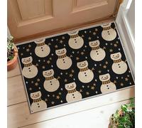 Snow Man Area Rug, Winter Festive Star Scarf Winter Black Non-Slip Backing Doormat Rectangle Throw Rug Non Shedding Laundry Room Bathroom Doorway Entryway Decor 2' X 3'