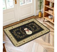 Snow Man Area Rug, Winter Traditional Floral Leaves Winter Black Non-Slip Soft Doormat Throw Rug Stain Resistant Bathroom Laundry Room Kitchen Entryway Decor 2' X 3'
