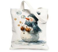 Snow Man Canvas Tote Bags, Cute Winter Character Pattern Reusable Grocery Bags, Fanciful Festive Lightweight Washable Shoulder Strap Tote for Shopping Travel Beach 13x15 Inch