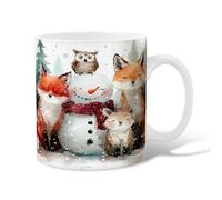 Snow Man Ceramic Coffee Mug, Winter Fanciful Fox Owl Winter White Novelty Hot Chocolate Mug with Handle Gift for Friends Family Coworkers Teachers Couples Employees 11 Oz