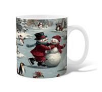 Snow Man Ceramic Coffee Mug, Winter Festive Penguin Scarf Christmas White Novelty Office Drinking Cup with Handle Gift for Friendship Family Colleague Staff Sweetheart Teachers 11 Oz