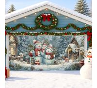 Snow Man Christmas Garage Door Cover, Winter Wonderland Holiday Decorations, 7ft X 8ft Large Outdoor Xmas Decor for Home, Festive Seasonal Background 157x71 Inch