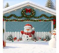 Snow Man Christmas Garage Door Cover, Winter Wonderland Snowy Scene Large Garage Door Decorations, Holiday Indoor and Outdoor Festive Background Decor 157x71 Inch