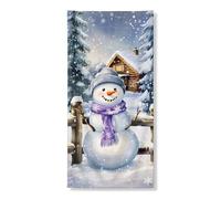 Snow Man Door Cover Banner Decorative, Cozy Winter Scene Holiday Decor, Indoor Outdoor Christmas Backdrop Supplies 36x72 Inch