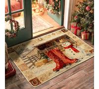 Snow Man Door Mat, Winter Rustic Red Boots Christmas Tree Xmas Red Washable Low Profile Under Doormat Rug Home Decor for Entryway Outdoor Porch Balcony 29x17 Inch