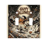 Snow man Double Light Switch Cover Plate, Fanciful Festive Ghosts Pumpkins Halloween Black Standard Size Toggle Light Switch Cover for Home Living Room Bedroom Bathroom Decor