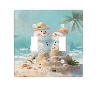 Snow Man Double Light Switch Cover Plate, Summer Beach Sandcastle Seashell Summer Blue Plastic Standard Size Switch Plate Decorative for Home Living Room Bedroom Bathroom Decor