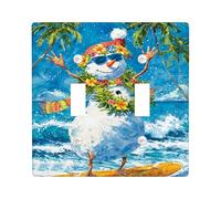 Snow Man Double Light Switch Cover Plate, Summer Tropical Palm Trees Surfboard Summer Blue Plastic Standard Size Decorative Wall Plates for New Apartment Home Bedroom Office Decor