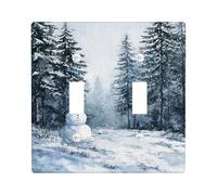 Snow Man Double Light Switch Cover Plate, Winter Nature Pine Trees Snow Winter Blue Plastic Standard Size Toggle Light Switch Cover for Living Room Bedroom Home Office Decor
