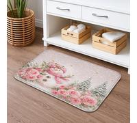 Snow Man Floral Quick Dry Bath Mat, Peach Roses Winter Wonderland Absorbent Non Slip Shower Mat, Cozy Flannel Washable Bath Rugs for Bathroom Toilet Restroom Decorative 16x24 Inch