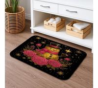 Snow Man Floral Quick Dry Bath Mat, Vintage Peach Roses Non Slip Shower Mat, Winter Flannel Washable Bath Rugs for Bathroom Toilet Restroom Decorative 16x24 Inch