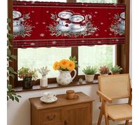 Snow Man Kitchen Curtains, Christmas Festive Candy Cane Holly Xmas Red Rod Pocket Window Valance for Kitchen Window Curtains Over Sink 18x52 Inch