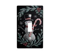 Snow Man Light Switch Cover Plate/Outlet Covers, Winter Holiday Design with Candy Cane and Holly, Thermoplastic Wall Plates, Standard Size Single Toggle