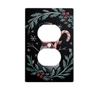 Snow Man Light Switch Cover Plate/Outlet Covers, Winter Holiday Design with Candy Cane and Holly, Thermoplastic Wall Plates, Standard Size Single Duplex Outlet