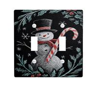 Snow Man Light Switch Cover Plate/Outlet Covers, Winter Holiday Design with Candy Cane and Holly, Thermoplastic Wall Plates, Standard Size Double Toggle