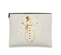 Snow Man Makeup Bag, Cream Polka Dot Cosmetic Travel Pouch for Women, Portable Small Canvas Zipper Organizer, Winter Skincare Toiletry Bag, Cream, 7x9 Inch, Snow Man