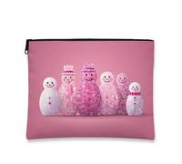 Snow Man Makeup Bag, Peach Winter Holiday Cosmetic Travel Pouch for Women, Portable Small Canvas Zipper Organizer, Christmas Skincare Toiletry Bag, Peach, 7x9 Inch, Snow Man