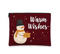 Snow Man Makeup Bag, Warm Wishes Holiday Cosmetic Travel Pouch for Women, Portable Small Canvas Zipper Organizer, Winter Festival Toiletry Bag, Burgundy, 7x9 Inch, Snow Man