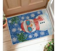 Snow Man Runner Rug, Winter Playful Palm Trees Snowflakes Winter Blue Low Pile Aesthetic Doormat Rectangle Accents Rug for Kitchen Entryway Bedside Doorway Hallway Decor 2x3 Ft