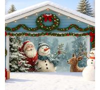 Snow Man Santa Garage Door Cover, Christmas Winter Holiday Decorations, Large 7ft X 8ft Outdoor and Indoor Decor 157x71 Inch