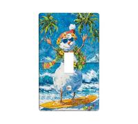 Snow Man Single Light Switch Cover Plate, Summer Tropical Palm Trees Surfboard Summer Blue Plastic Standard Size Switch Plate Decorative for Bedroom Bathroom Kitchen Bathroom Decor (Single)