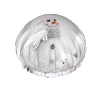 Snow Man Stars And Snow Flowers Print Premium Double Layer Shower Cap For Women With Reusable Shower Cap For Hair - Waterproof Plastic Cap - Shower Caps For Long, Short And Curly Hairs