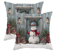 Snow Man Throw Pillow Covers, Winter Rustic Christmas Tree Lantern Xmas Red with Hidden Zipper Couch Pillow Covers for Home Bedroom Living Room Sofa Couch Decor 14x14 Inch