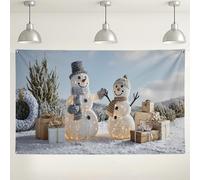 Snow Man Winter Backdrop, Cute Holiday Decorations for Christmas Party, Festive Indoor/Outdoor Photo Background for Winter Wonderland Events 71x43 Inch