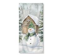 Snow Man Winter Door Cover Banner Decorative, Cozy Rustic Snow Scene Holiday Decor, Indoor Outdoor Christmas Backdrop Supplies 36x72 Inch