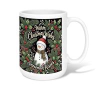 Snow Man Winter Holiday Quote Christmas Ceramic Coffee Mug 15oz | Winter Greenery, Drinking Cup, Red Holly Berries, Pinecones, Elegant Script Lettering, Festive Holiday Theme