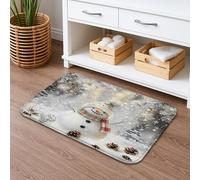 Snow Man Winter Quick Dry Bath Mat, Fanciful Snowflakes Absorbent Non Slip Shower Mat, Holiday Decorative Flannel Washable Bath Rugs for Bathroom Toilet Restroom 20x32 Inch