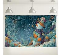 Snow Man Winter Wonderland Backdrop, Cute Fanciful Snow Scene Photography Background, Festive Decorations for Christmas and Holiday Parties 71x43 Inch