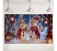 Snow Man Winter Wonderland Backdrop, Cute Festive Decoration for Holiday Parties, Cozy Blue and Red Christmas Photography Background, Indoor/Outdoor Use 71x43 Inch
