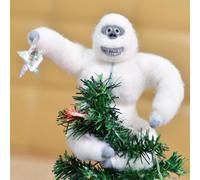 Snow Monster Christmas Tree Topper Funny Felt White Ape Christmas Treetop with A Star Cute Snowman Plush Hugger for Wines Curtains Decorations Indoor (C, 18x18cm)