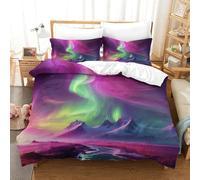 Snow Mountain 3D Print Bedding Set Northern Lights with Hidden Zipper And Pillow Casesfor Kid Teens Boys And Girls Single（140x200cm）
